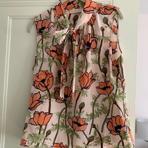 Tory Burch Poppies Floral Silk Tie Blouse sz 10